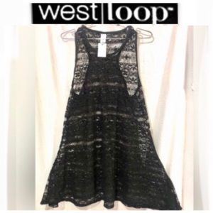 WEST LOOP black Crocheted RacerBack Sleeveless Swimsuit-Cover Up size L/XL NWT
